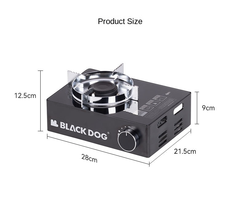 BLACKDOG FEAST Black Portable Mini High Power Butane Gas Stove 3.5kw Max Firepower Tempered Glass Panel Canister Outdoor Camping Cooking Cassette Burner Black Dog