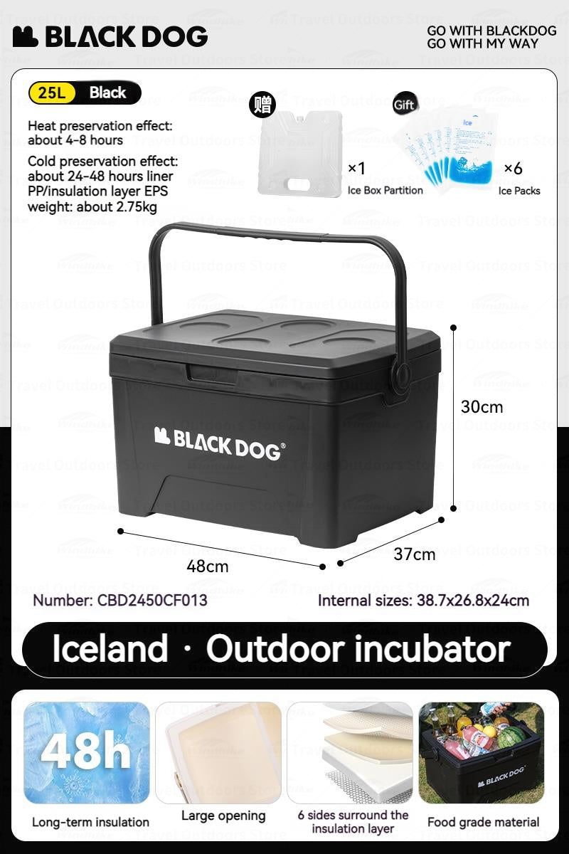 BLACKDOG by Naturehike ICELAND Cooler 13L 25L Hot and Cold up to 48H Foods Drinks Ice Storage Box Outdoor Camping Picnic Fishing 3 Layer PP EPS Insulation Chest Container 50kg Max Load Black Dog Nature Hike