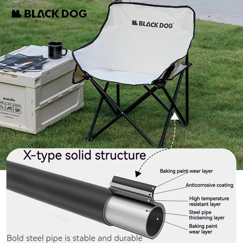 BLACKDOG Black Floating Moon Outdoor Folding Chair Portable Camping 120kg Max Load 600D Oxford Steel Frame Relax Chair with Storage Bag 2.7kg Foldable Ultralight Heavy Duty Black Dog