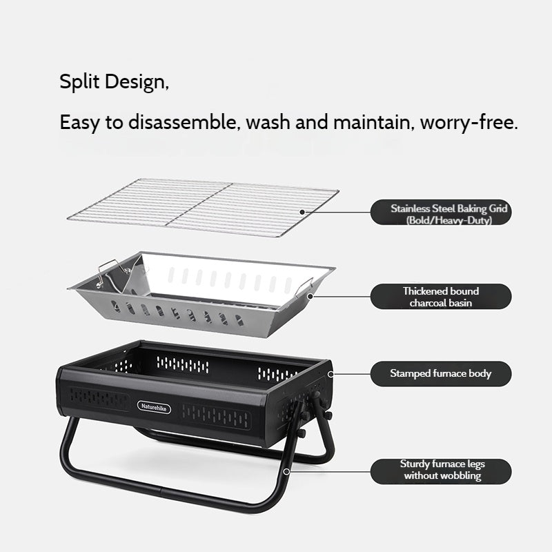 Naturehike MISTY Desktop BBQ Charcoal Grill Portable Foldable Kebab Griller Desktop Tabletop Meat Roaster Split Design Outdoor Cooking Equipment