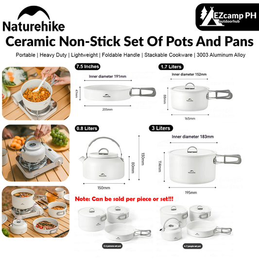 Naturehike Ceramic Non-Stick Set Of Pots And Frying Pans Portable Tableware Lightweight Stackable Cookware Folding Handle Camping Outdoor Hiking Travel Picnic Stainless Steel Aluminum Alloy Heavy Duty Original Nature Hike