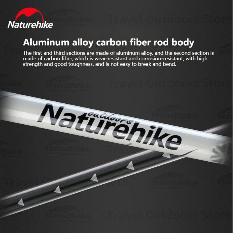 Naturehike ST06 Carbon + Aluminum Outdoor Walking Stick Ultralight 185g Portable Hiking 135cm Telescopic Trekking Pole 3-Section Externally Locked