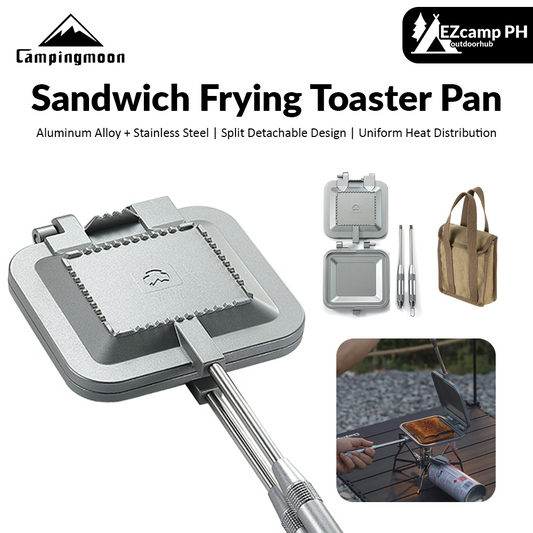 CAMPINGMOON Sandwich Frying Toaster Pan Outdoor Camping Bread Toast Cookware Cooking Utensil Equipment Aluminum Stainless Steel Portable Heavy Duty Ultralight Split Detachable Non-Stick Double Sided Grill Pan Camping Moon