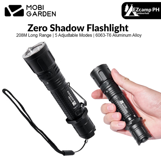 MOBI GARDEN Zero Shadow Flashlight Rechargable Strong LED 5 Adjustable Modes Light High Lumen Long Range Beam Searchlight Waterproof One Key Flash