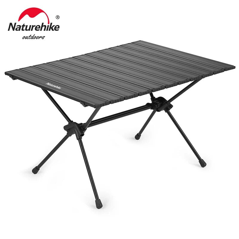 Naturehike FT11 Black Aluminum Egg Roll Camping Portable Folding Table 2 Level Height Adjustable Ultralight Heavy Duty up to 30kg Max Load Foldable Heavy Duty Outdoor Low High Lifting Table Nature Hike