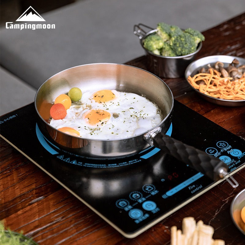 Campingmoon Steel Frying Pan Multipurpose Universal Induction Cooker Detachable Handle Uncoated Deep Frying Pan Camping Outdoor Kitchenware Cookware