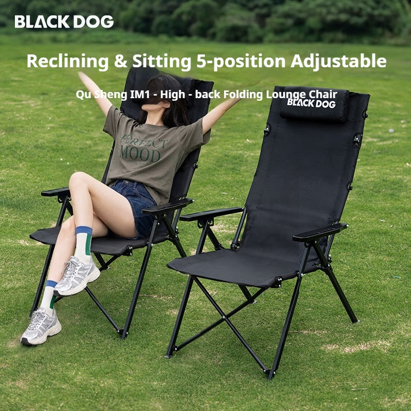 BLACKDOG M1 High Back Folding Recliner Portable Camping Chair Wood Armrest 5 Level Adjustable Modes Load Bearing 120kg Fishing Picnic Beach Furniture