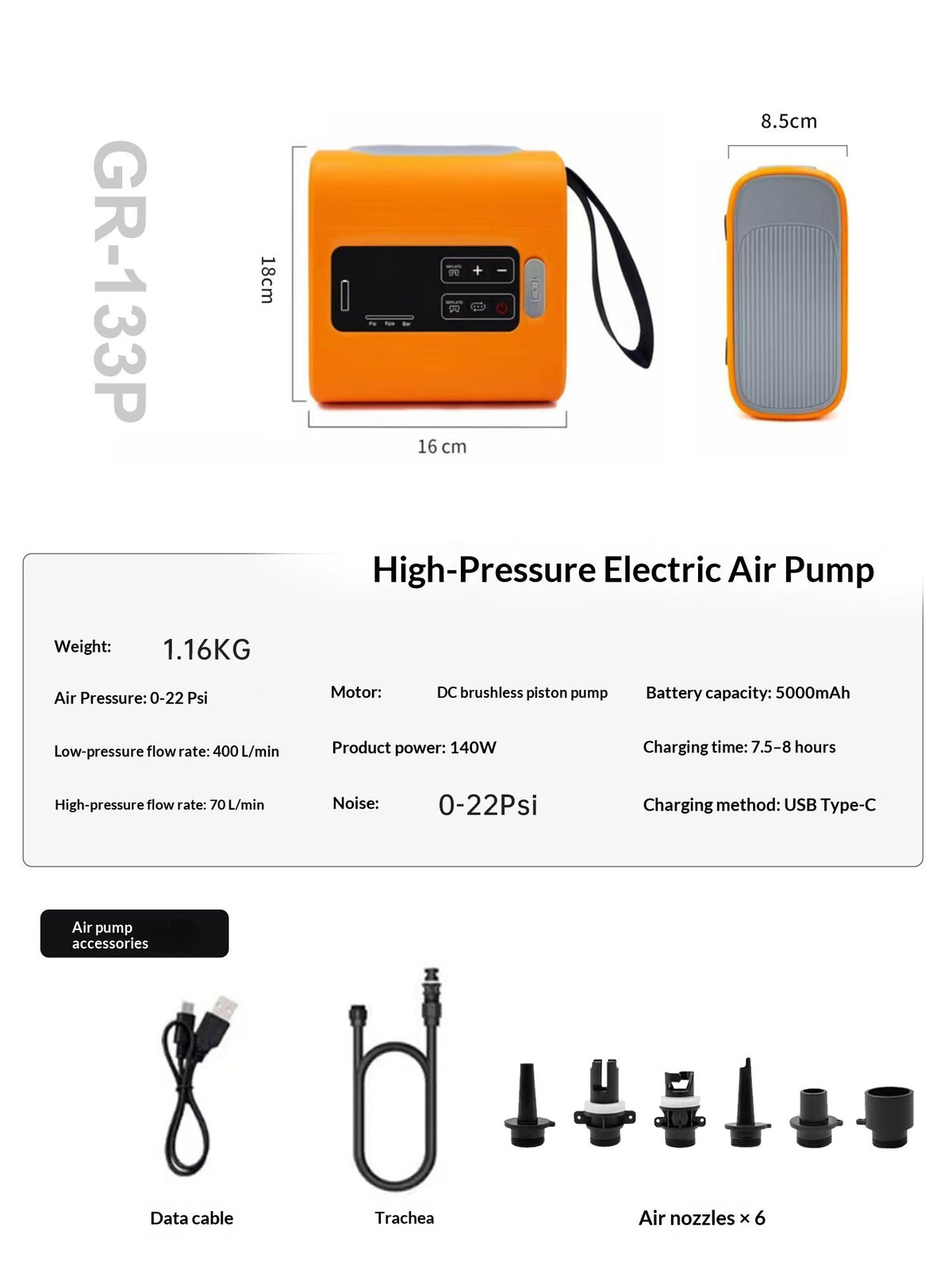 Coody GR-133P Lite Air Inflatable Tent Pump Wireless Electric Automatic USB C Charging 22PSI Max