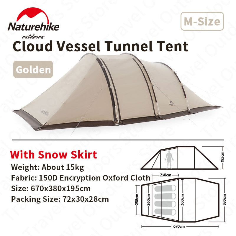 [Pre-Order] Naturehike CLOUD VESSEL 3 Rods Tunnel Type Camping Glamping Tent for 4 to 5 Person with Skirt Waterproof Windproof 12 sqm Large Space with Projector Screen Outdoor Portable Shelter Nature Hike