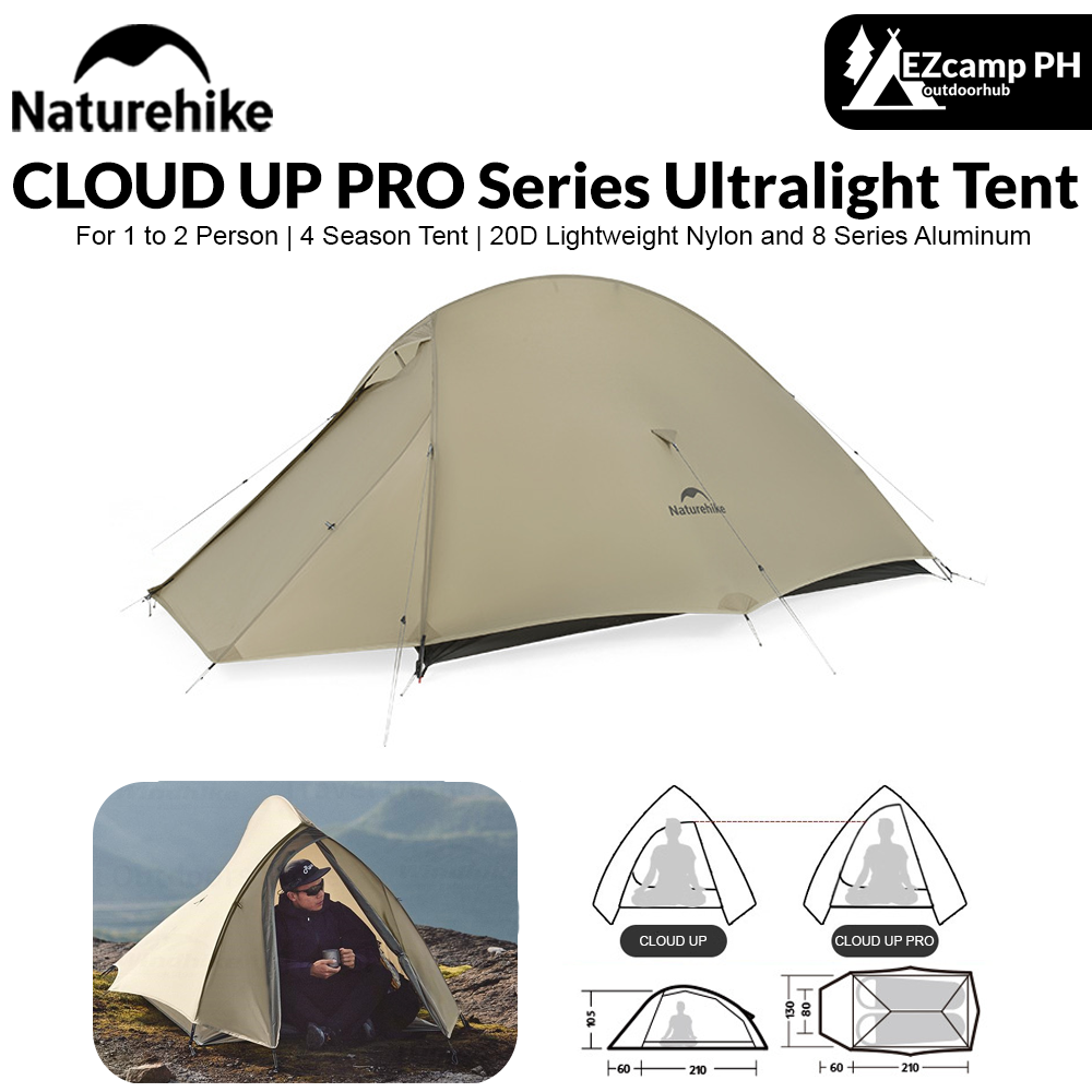 Naturehike CLOUD UP PRO Series Ultralight Camping Tent for 1-2 Person Portable Waterproof 20D Lightweight Nylon and 8 Series Aluminum Alloy Pole Outdoor Hiking Backpacking 4 Season Tent Nature Hike