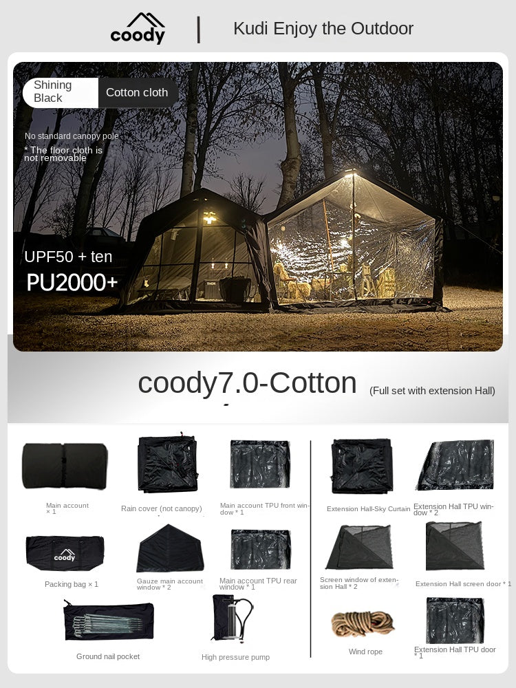 Coody Air Tent WAVE 7.0 4-6 Person Air Inflatable Tent 210D Blended Cotton PVC Air Pole Black Vinyl Coated Sunscreen Waterproof Extended Canopy GEMINI STAR