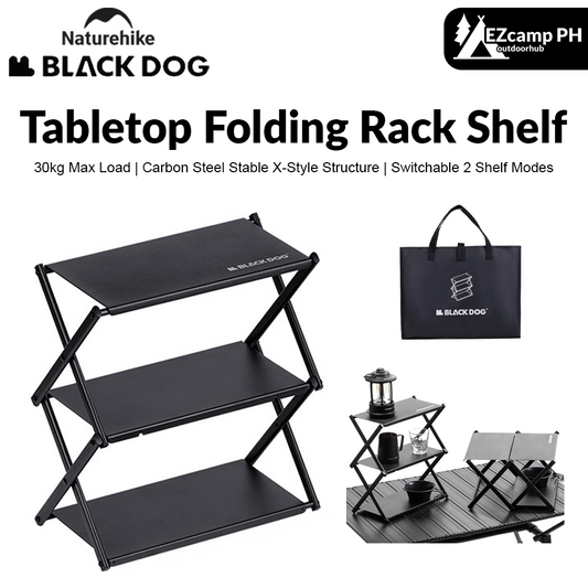 BLACKDOG by Naturehike Black Outdoor Camping Small Table Desktop Shelf Storage Rack Organizer Tabletop 2 Switchable Modes 30kg Max Load Stable Carbon Steel X Structure Black Dog Nature Hike