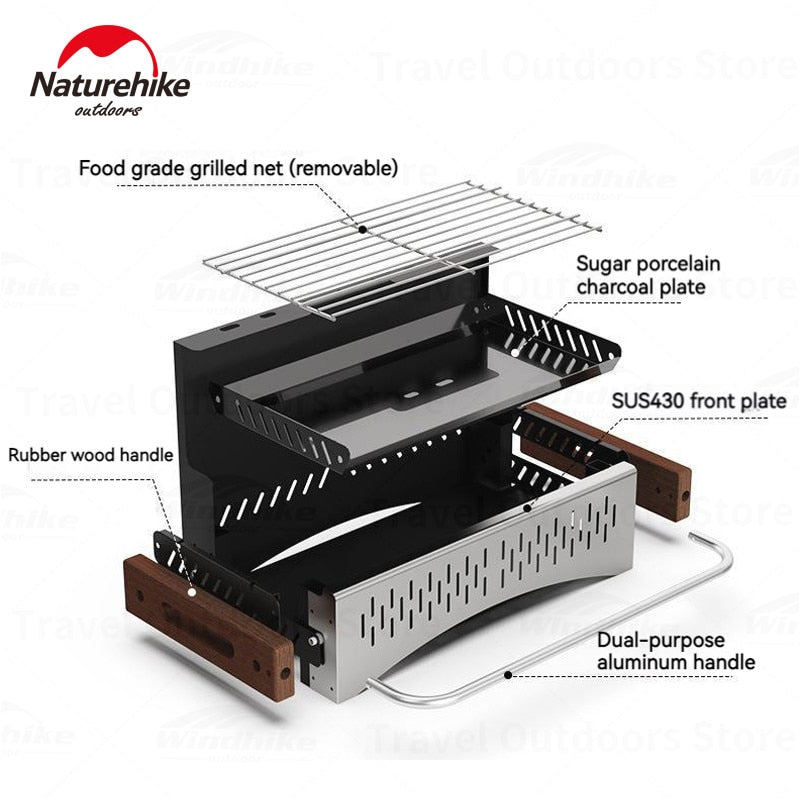 Naturehike x N Series Tabletop Portable Charcoal Grill Camping Ultralight Foldable Cooking Burner Easy to Clean and Carry Folding BBQ Stove Barbecue