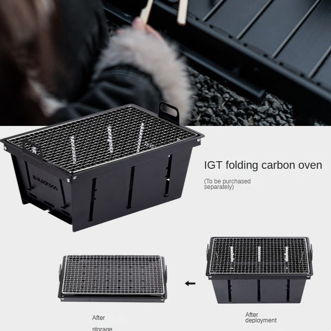 BLACKDOG Portable Multifunction IGT Black Steel Charcoal Grill Add-on Foldable Carbon Oven Accessories for IGT Table 1-Unit Size Outdoor Hiking Camping Heavy Duty Original Black Dog