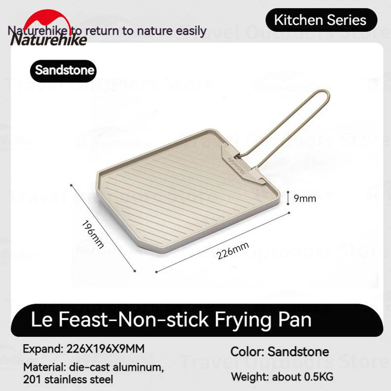 Naturehike LeYan Portable Grilling Frying Pan Non-Stick Die-Cast Aluminum 201 Stainless Steel Ultralight Outdoor Cooking Equipment Camping Picnic Korean BBQ Folding Foldable Handle Barbecue Cookware Nature Hike