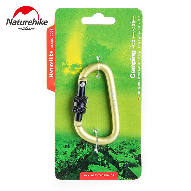 Naturehike 6cm D Type Carabiner Safety Hook Buckle with Lock Camping Tent Hanging Accessories 40kg Load Ultralight Hiking Key Chain Multi-Functional