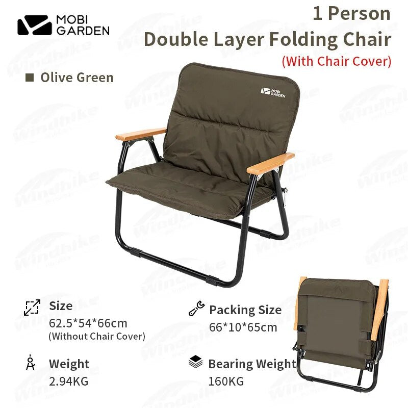 MOBI GARDEN Exquisite Outdoor Camping Kermit Chair 1-2 Persons Portable Folding Single Double Leisure Lazy Chair  Double Handrail Aluminum Alloy Bracket Backrest Armchair Travel Picnic Fishing Hiking Heavy Duty Original MobiGarden