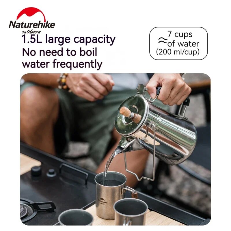 Naturehike TREE SHADOW 304 Stainless Steel 1.5L Kettle Boiling Water Tea Coffee Pot Camping Outdoor Picnic Hanging Teapot Food Grade Cookware Utensil Nature Hike