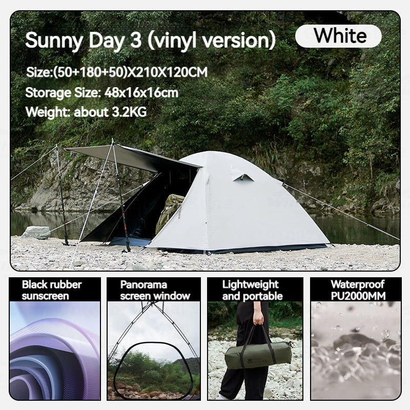 MOBI GARDEN SUNNY DAY Pro Hiking Tent Oudoor 2-4 Person Portable Folding Ultralight 3 Season Waterproof Windproof Black Coated Vinyl Sunscreen Camping Outdoor Travel Picnic Backpacking Trips Sunny Tent Heavy Duty Original MobiGarden