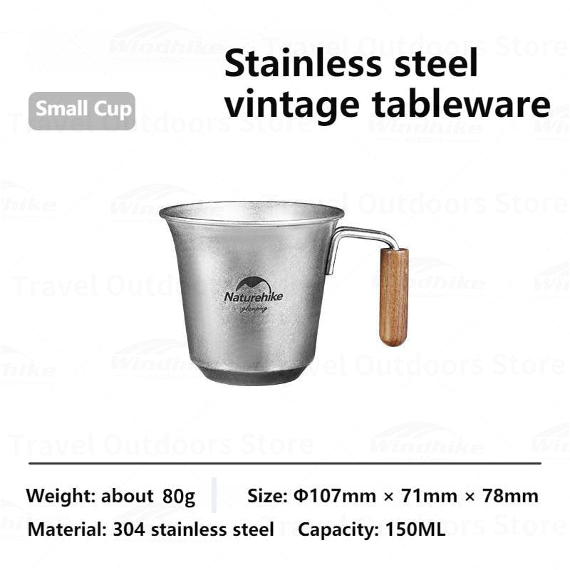 Naturehike Stainless Steel Tableware Outdoor Camping Retro Style Plate Dish Cup Mug Picnic BBQ Dining Utensil Coffee Tea Set Sen Xin