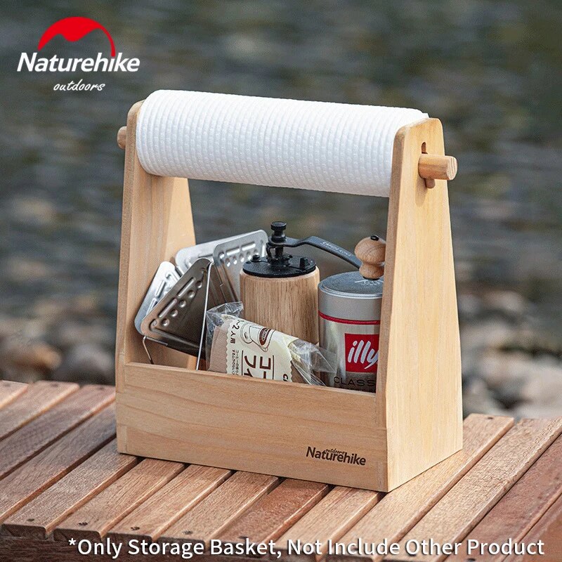 Naturehike Outdoor Wooden Storage Basket Camping Bbq Picnic Ultralight 0.7Kg Kitchen Equipment Paper Towel Tissue Condiments Rack Shelf Seasoning Sauce Box Sundry Storage Tableware Accessories Nature Hike