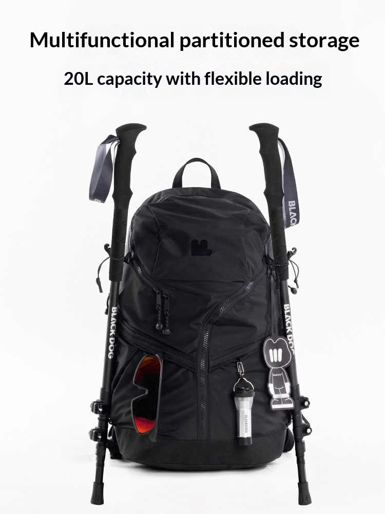 BLACKDOG ONYX TRAIL Backpack Lightweight Black 20L Water-Resistant Backpack Durable CORDURA Fabric Multi-Compartment Travel Hiking Camping Daypack