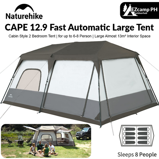 Naturehike CAPE 12.9 Fast Automatic Tent Large Space Cabin Style 2 Bedroom Tent for up to 6-8 Person Outdoor Camping Waterproof Windproof 60s Quick Build Auto Poles Nature Hike village 13 13m²