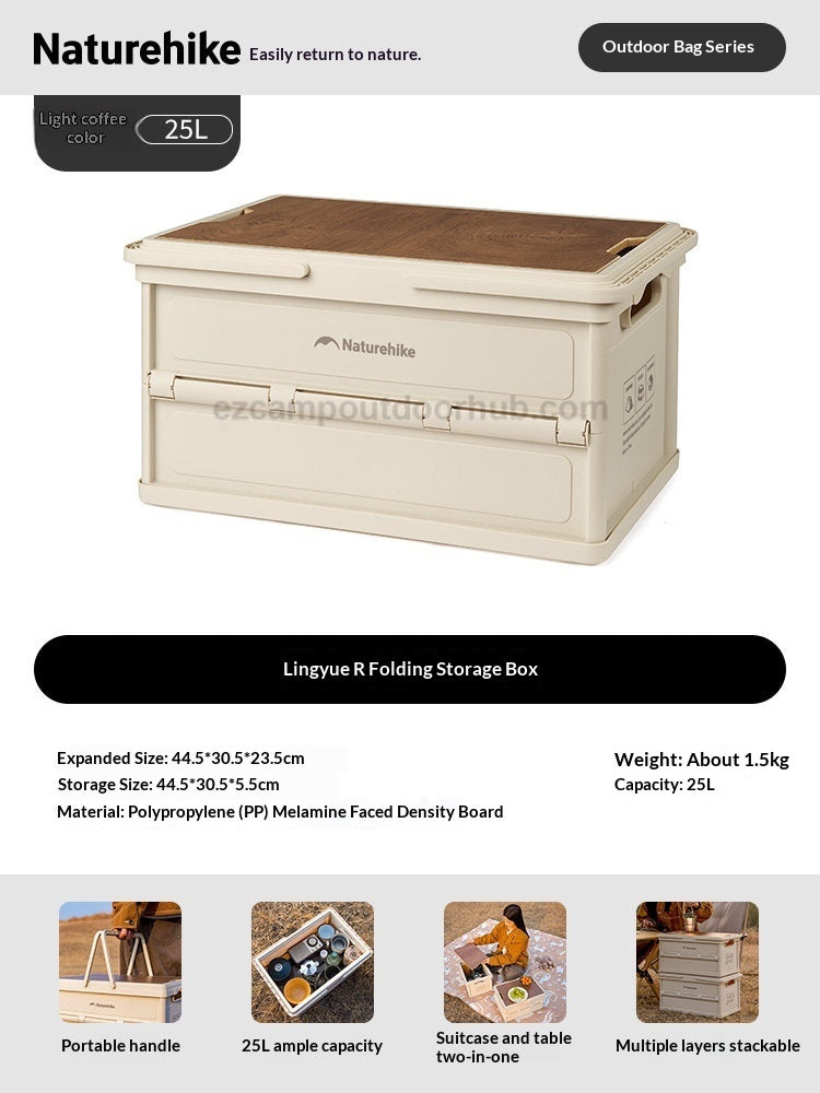 Naturehike LING YUE R Collapsible Storage Box 25L Stackable PP Basket Storage Container With Wood Table Board Outdoor Camping Equipment Utensil