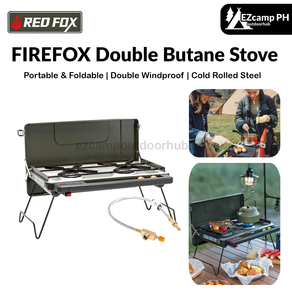 Redfox FIREFOX Double Butane Stove Portable Foldable Dual Burner Double Windproof Kitchen Split Cassette Canister Outdoor Camping Cold Rolled Steel