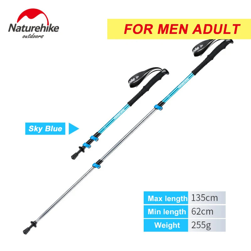 Naturehike ST01 v2 Aluminum Alloy Hiking Trekking Pole Rubber Tip Ultralight Heavy Duty Outdoor Walking Trek Stick for Men Women Children Telescopic Portable Retractable Rod Nature Hike Small Medium Large Upgraded