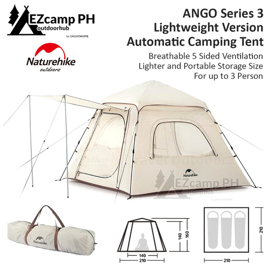 Naturehike ANGO Series 3 Lightweight Version Automatic Camping Tent 3 Person Waterproof Ultralight Portable Summer Breathable with Awning 210T Oxford