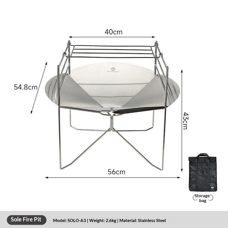Campingmoon SOLO-A3 Sole Fire Pit Portable Lightweight Multifunctional Barbecue Grill Wood Stove Bonfire Heating Fire Station Outdoor Camping Travel