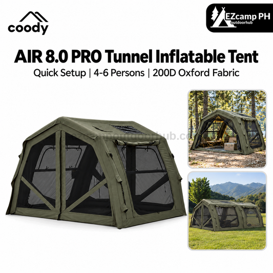 Coody AIR 8.0 PRO Tunnel Inflatable Tent 4-6 Person Waterproof TC Cotton PVC Luxury Camping