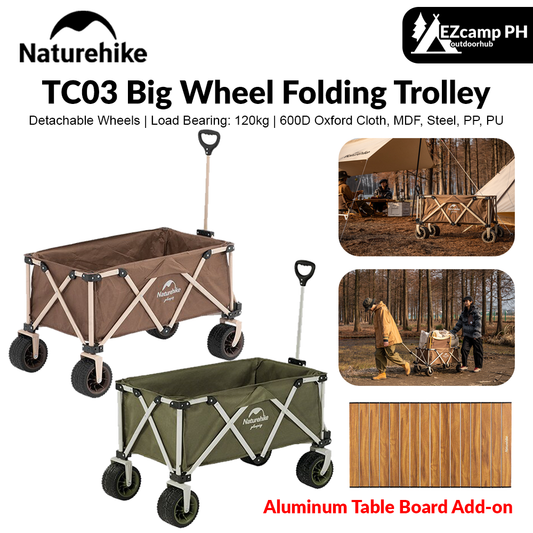 Naturehike TC03 Big Wheel Folding Trolley Portable 140L Luggage Push Pull Carrying Cart Big Space Storage 120kg Load Bearing Four Way Trolley Carrier Wagon with Optional Tabletop Board Detachable Big Wheels Outdoor 600D Oxford Cloth Original Nature Hike