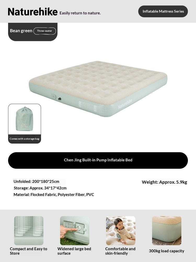 Naturehike Built-In Pump Inflatable Bed Portable Lightweight 1-3 Person Air Mattress Camping Tent Bed Sleeping Pad Home Mat Cushion Outdoor Travel