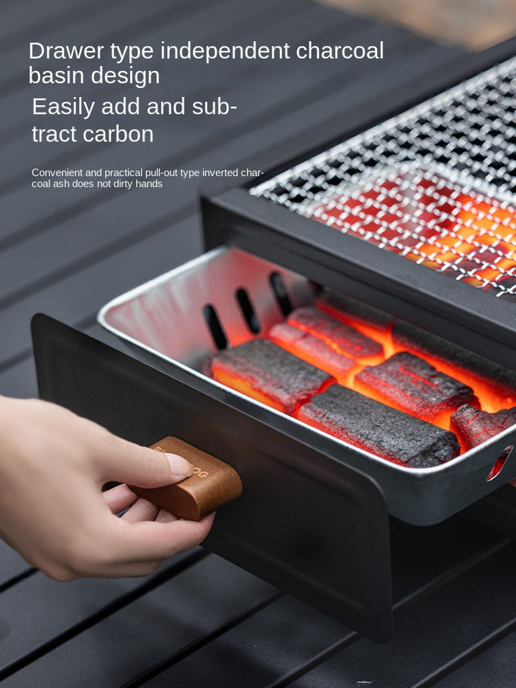 Blackdog Drawer Type Tabletop Charcoal Grill Portable Multipurpose 4-6 Person Desktop BBQ Griller Set Fireplace Outdoor Camping Cooking Equipment