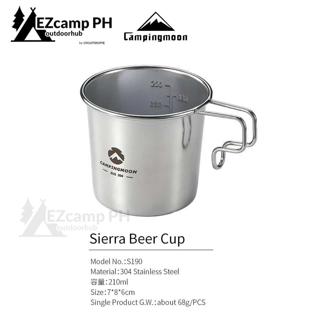 CAMPINGMOON Sierra Cup Beer Coffee Tea Hanging Mug 304 Stainless Steel Outdoor Camping 160/210ml Drinking Cooking Cup Ultralight Easy To Carry Stackable Portable Shera Siera Utensil Tableware Cookware Camping Moon S180 S190 S180-B