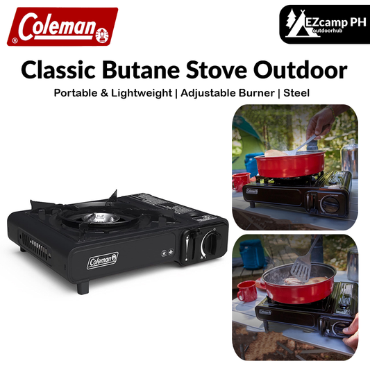 Coleman Classic Butane Stove Outdoor Camping Portable Cooking Cassette Canister Standard Gas Can Burner Integrated Windshield With Storage Case