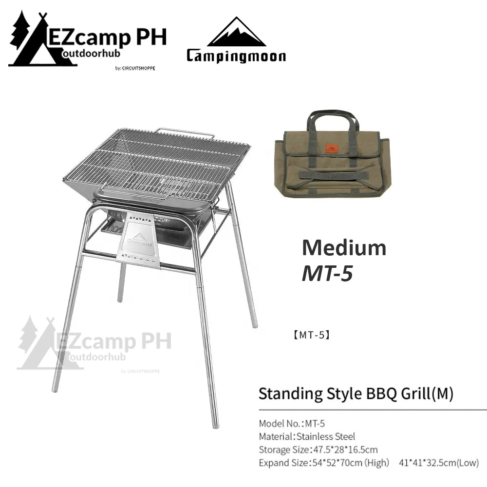 CAMPINGMOON MT-5 Series Standing Style Camping Portable Stainless Steel Grill Folding Charcoal Fire Pit Bonfire Firewood Rack Outdoor MT-5 MT-5MAX