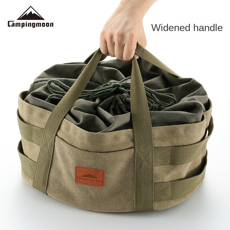 Campingmoon DO-32-BK Large Dutch Pot Bag Portable Foldable Camping Cookware Round Storage Bag Cotton Fabric Design Cooking Equipment Utensil Canvas Bag Heavy Duty