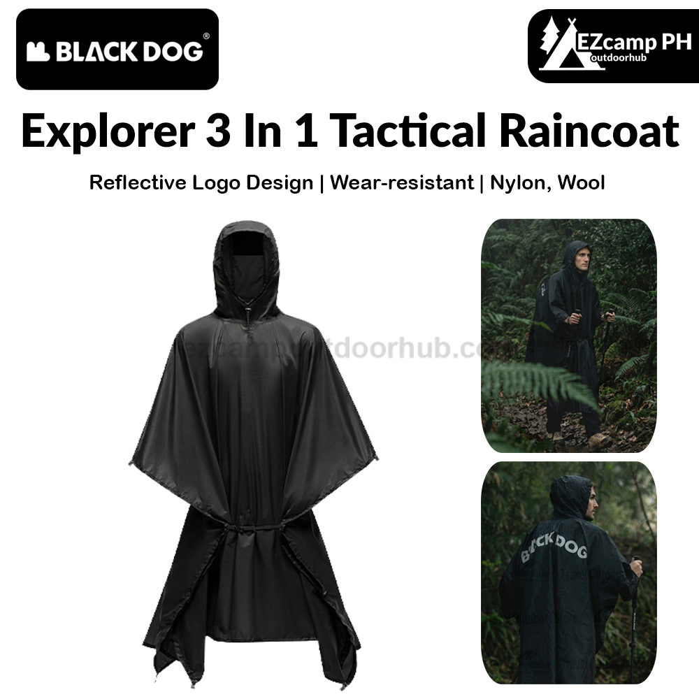 BLACKDOG Explorer 3 In 1 Tactical Raincoat Unisex Hooded Sleeve Waterproof Rain Poncho Cycling Rain Cover Camping Outdoor Mountaineering Rainwear