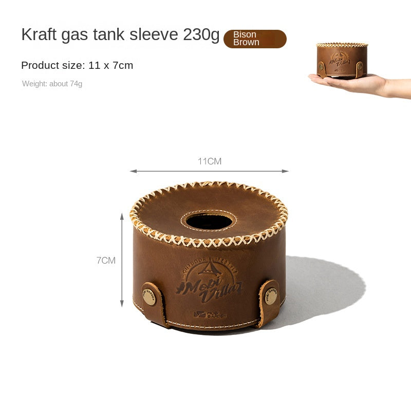 Mobi Garden Leather Gas Tank Sleeve Portable Ultralight 230G 250G 450G Vintage Protective Butane Canister Cover Screw Threaded And Nozzle Card Type Fuel Can