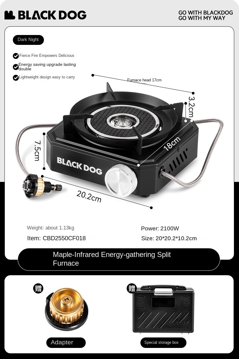 Blackdog FIRE MAPLE Infrared Mini Butane Stove Portable Gas Furnace Energy Saving 2100W Firepower Support Screw And Nozzle Canister With Storage Case