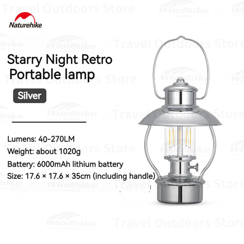 Naturehike Retro Style LED Camping Lantern Light 270 Lumens USB Rechargeable IPX4 Waterproof up to 300h 18650 6000mAh Battery Outdoor Lighting Lamp