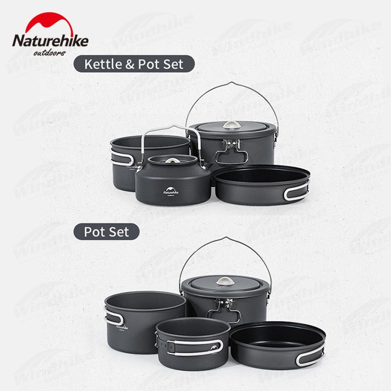 Naturehike Portable Outdoor Tableware Set 4 in 1 Aluminum Alloy Pot Storage Ultralight Glamping Tableware Cookware Set Travel Pot Kettle Sets