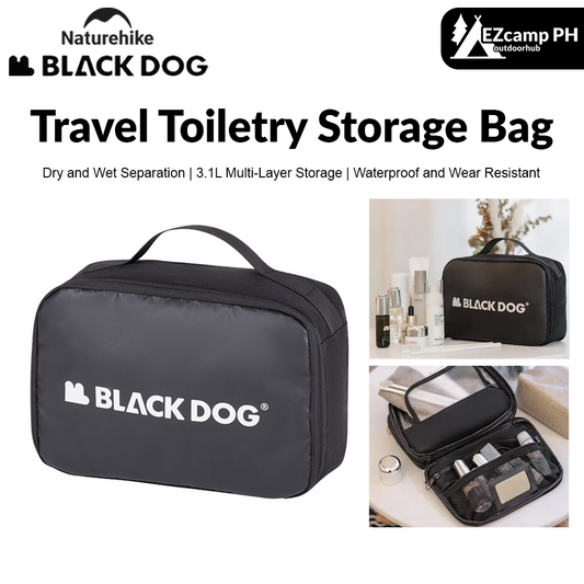 BLACKDOG by Naturehike Black Travel Toiletry Storage Pouch Bag 3.1L Camping Small Multi-Layer Waterproof Hanging Luggage Accessories Wet Dry Separation Cosmetics Make up Organizer Black Dog Nature Hike