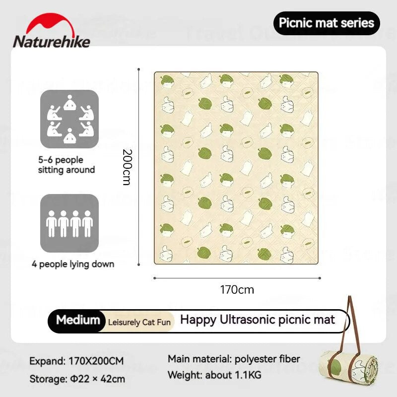 Naturehike HAPPY Series Ultrasonic Picnic Mat Camping Waterproof Moisture Proof 3-10 Persons Outdoor Beach Park Cushion Tent Sleeping Pad Eco-Friendly Cotton Blankets Nature Hike Village 6.0 13 Mat Add-on