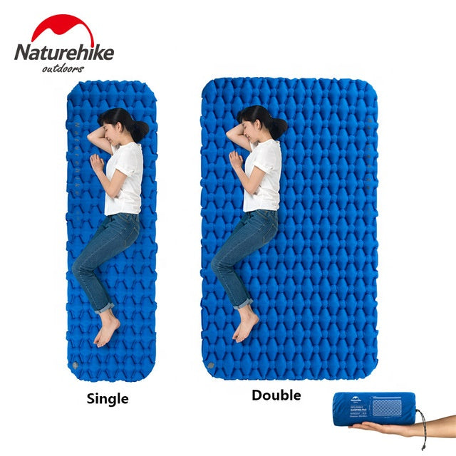 Naturehike SINGLE | DOUBLE Air Inflatable Bed Mat Outdoor Camping Tent Pad with Optional Inflate Bag Pump 6.5CM Thick Ultralight Portable Folding