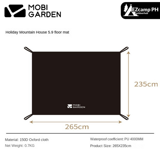 Mobi Garden Holiday Mountain Residence 5.9 Tent Groundsheet Floor Mat Add-on Accessories Footprint Waterproof Ground Sheet 265x235 cm