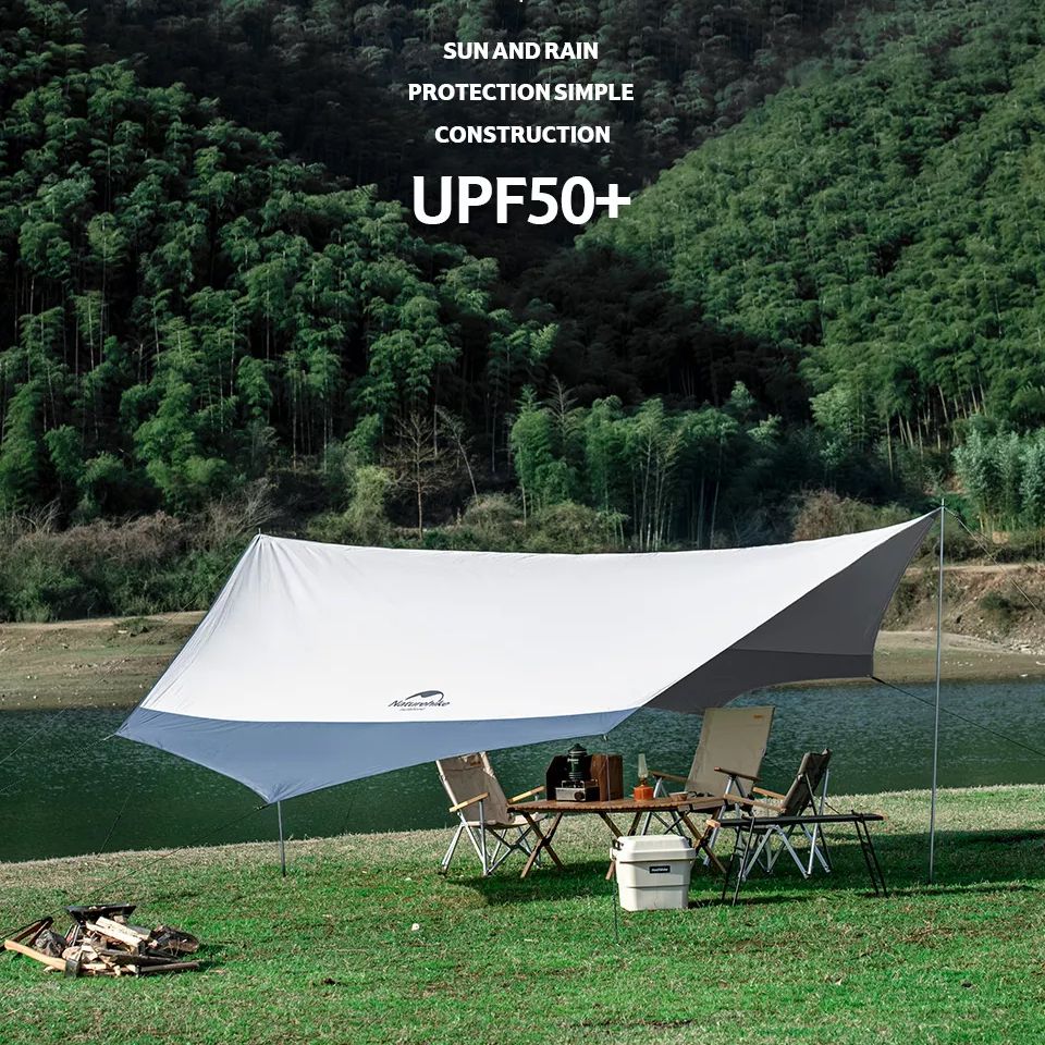 [Pre-Order] Naturehike Outdoor Medium | Large Canopy Awning Tarp with 2 Poles Camping Glamping Sun Shade Rain Fly Tent Shelter UPF50+ Camp Portable Rising Sun Hexagon 150D Windproof Waterproof Nature Hike